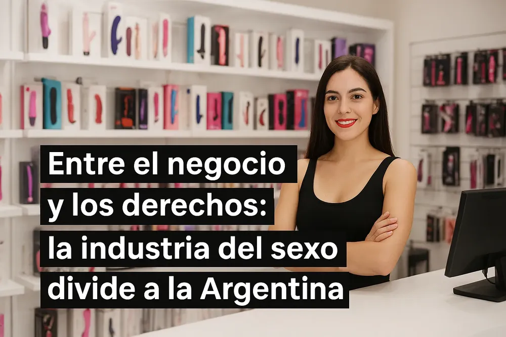 Vendedora y productos en tienda de adultos